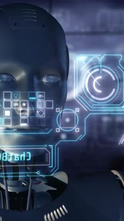 Android Look at the Virtual Holographic Panel 3D Render