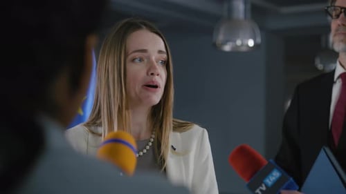 Female Politician or Consul of the European Union at Press Conference