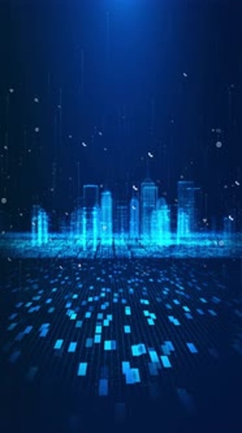 Futuristic Digital City Network with Data Stream Background