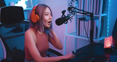 Young Adult Podcasting with Computer and Microphone