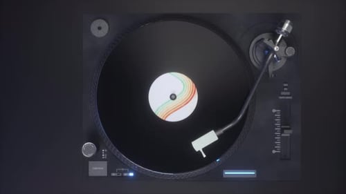 Vintage vinyl record player with music plate