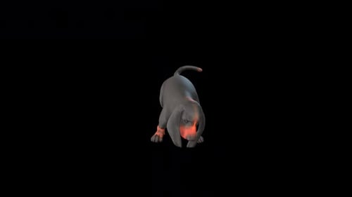 3D Basset Hound Dog Barks with Glowing Orange Markings