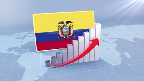 Ecuador Flag With Increasing Bar Chart Graph And Arrow Red