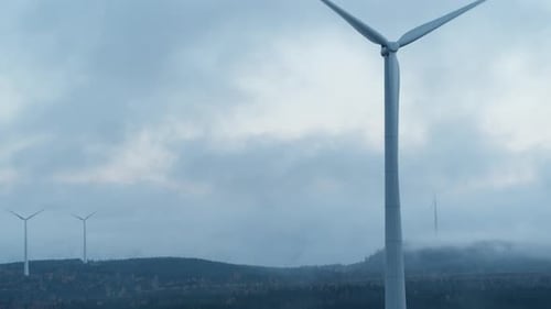 Wind turbines spinning in the wind