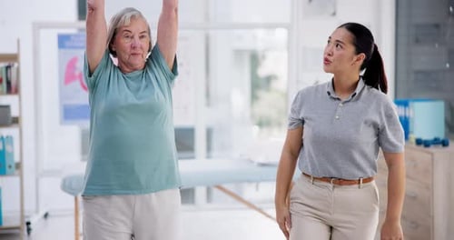 Senior Woman Working on Physical Therapy Exercises