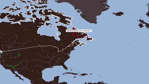 Rotating Map Of Newfoundland And Labrador Province, Canada