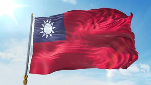 Taiwan National Flag Waving in Wind