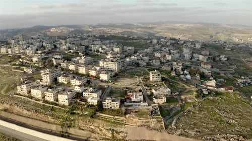 Security fence, East Jerusalem, Beit Hanina, Israel-aerial