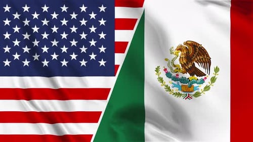United States and Mexico Flags Waving Seamless Background Animation