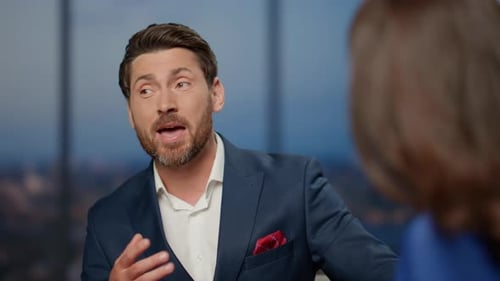 Woman Presenter Applauding Guest Tv Entertainment Show on Popular Media Channel