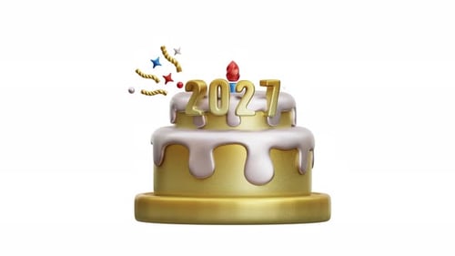 Celebración de pastel de Año Nuevo de animación 3D Festive 2027