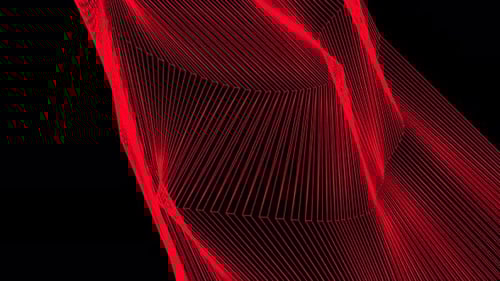 abstrakter digitaler roter Farbtechnologiepartikel, Wellenlinie, nahtloser, glänzender Schleifenbewegungshintergrund