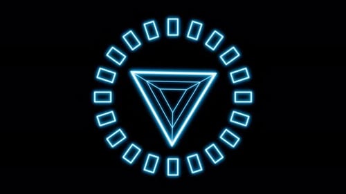 Blue neon HUD element target seamless loop 3d render. Display loading data, analysing, moving