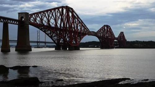 Stunning timelpase of the historic Forth Railway Bridge across the Firth of Forth Scotland. Static s