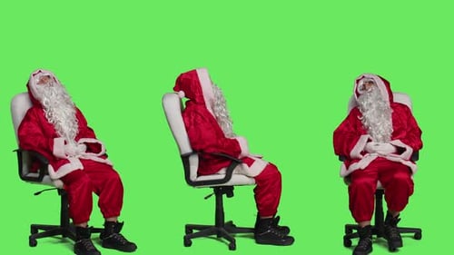 Three Santas Napping in Chairs with Green Screen