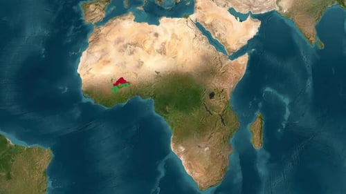 Karte von Burkina Faso mit wehender Flagge