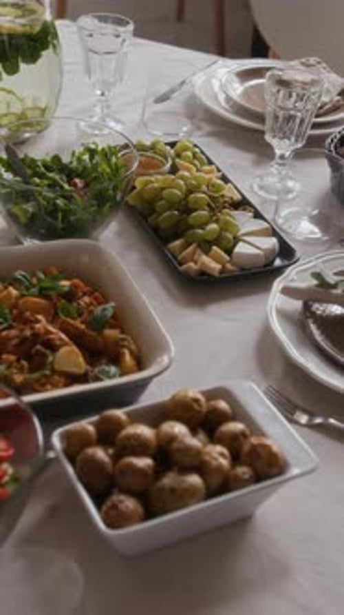 Various Delicious Food Dishes on Dining Table