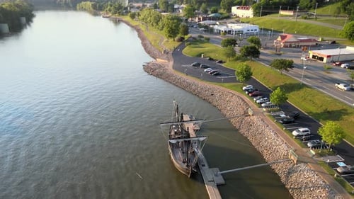 Flyaway shot of the Pinta replica, revealing the Cumberland River