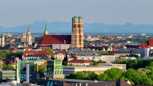 Frauenkirche Church Main Landmark Of Munich in an Aerial View