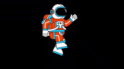 Un astronauta de dibujos animados con un traje espacial camina en baja gravedad