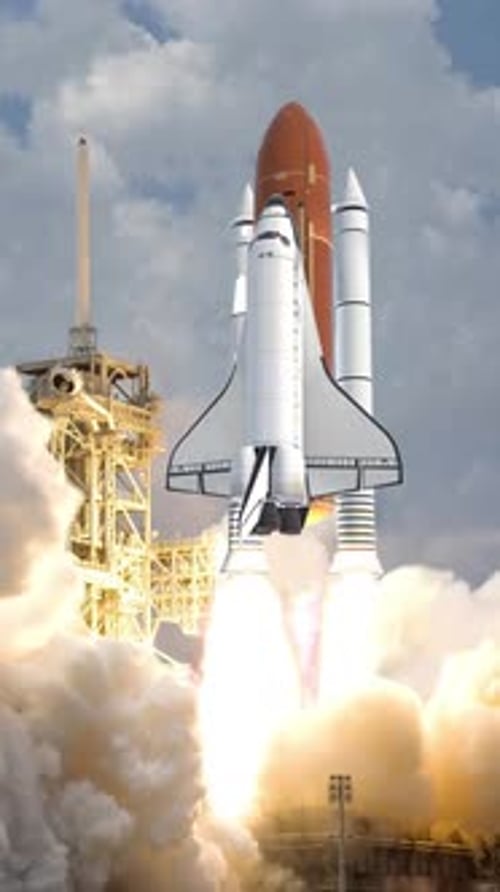 Powerful Space Shuttle Rocket Launching into Blue Sky
