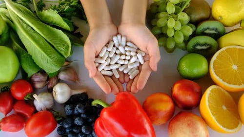 Vitamins and Fruits On Table for Healthy Lifestyle