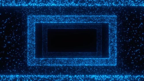 Blue Digital Neon Particles Rectangle Tunnel Loop Animation