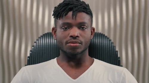 Close Up Calm Serious Tired Exhausted African American Ethnic Man Male Guy Gamer Programmer Modern