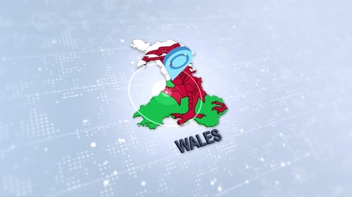 Animated 3D Map of Wales with Flag and GPS Pin