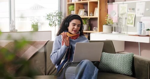 Woman on Laptop Video Call From Home