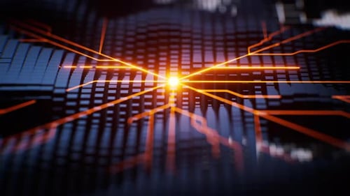 Futuristic Circuit Board Animation with Digital Data Flow