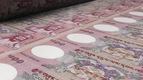 Billets de 500 ngultrum bhoutanais sur machine à imprimer