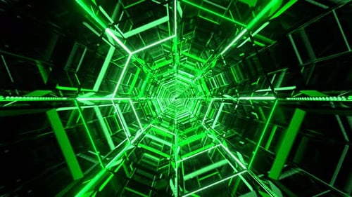 Green Octagonal Neon Tunnel Background VJ Loop l 4K