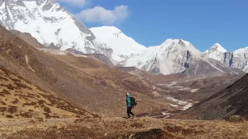 Hiker in the Mountains of Nepal