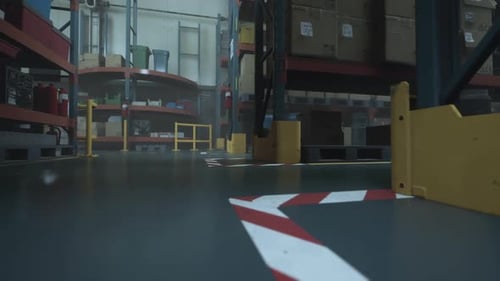 Spacious Warehouse With Red and White Arrow