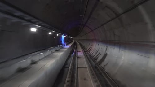 The Train Travels Fast in the Subway Tunnel the View From the Driver's Cab