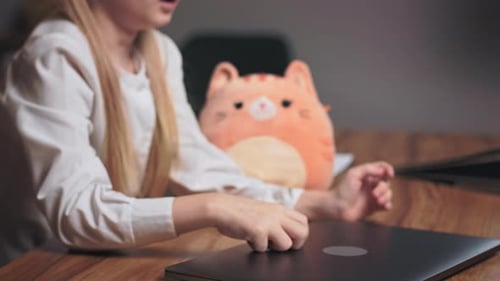 Kid Turning Off Laptop and Leaning on Table for Short Nap