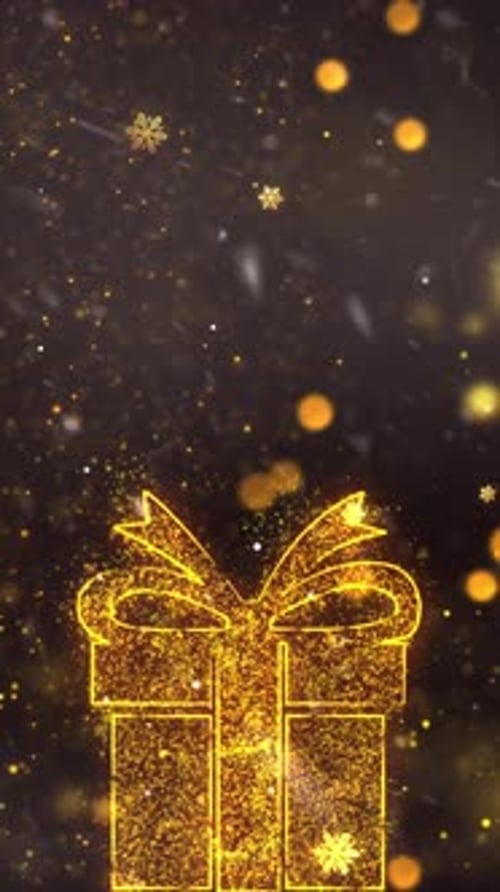 Sparkling Golden Gift Box and Snowflakes for Celebrations
