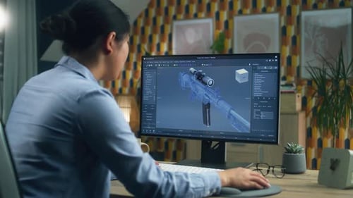 Designer Creating 3D Prototype of Rifle