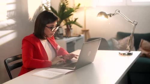 Businesswoman Using Computer Calculator Plan Expenses Manage Finances Concept Young Female