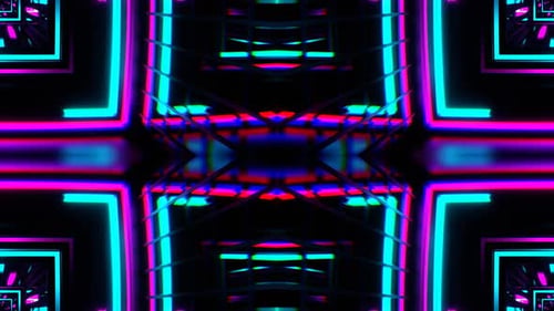 Cyan And Pink Different Neon Lines Kaleidoscope Background Vj Loop In 4K