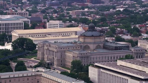 Aerial view of the library of congress in Washington dc on a bright morning