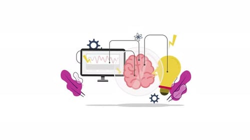 Animated Brain, Monitor, and Lightbulb for Innovation Concept