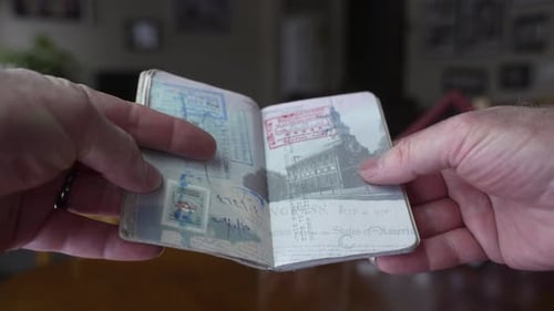 A passport full of stamps and visas after a lifetime of travel - close up