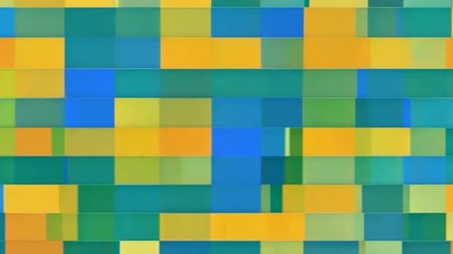 Dynamisches Pixelmosaik in Gelb, Blau und Grün