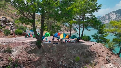 Aerial View Paddleboarding Adventure in the Green Canyon People Relax and Enjoy the Summer Sun