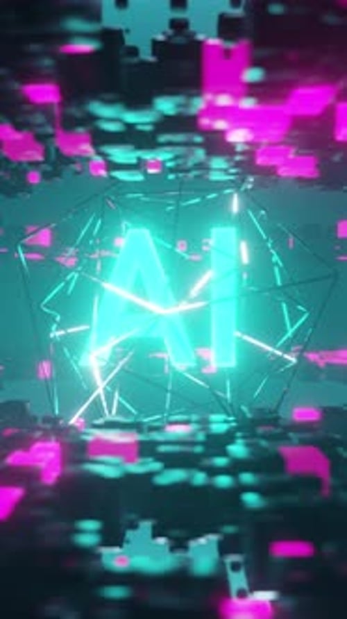 Dynamic 3D SciFi Animation of AI Text Vertical