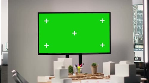 Development and Property Planning with Copy Space on TV in Empty Office