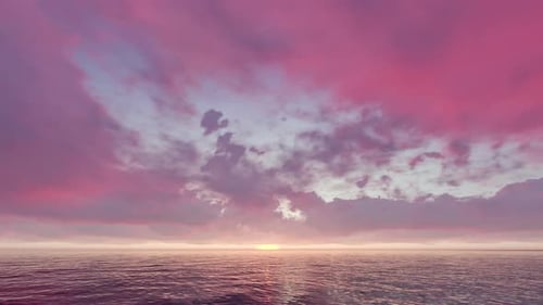 Dreamy Pink and Purple Clouds Over Calm Ocean Sunset