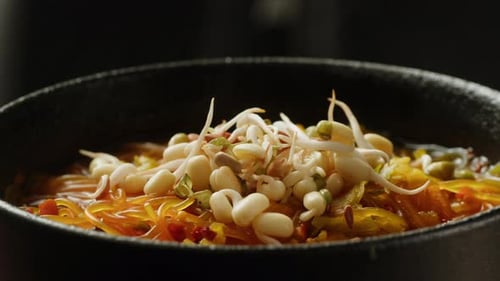 Close Up Asian Noodles with Bean Sprouts